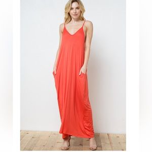 Harem Maxi Dress with pockets(Deep Coral)